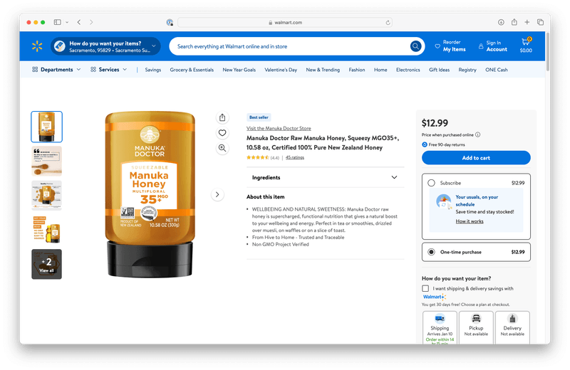 Screenshot of Walmart Product Listing