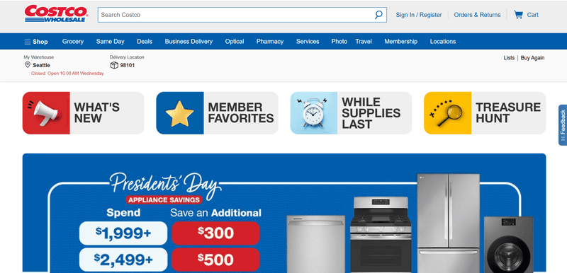 Screenshot of Costco Store